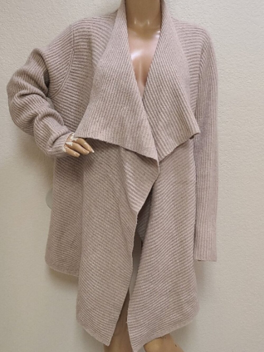 POLO RALPH LAUREN MERINO WOOL CASHMERE OPEN FRONT WATERFALL CARDIGAN SWEATER L